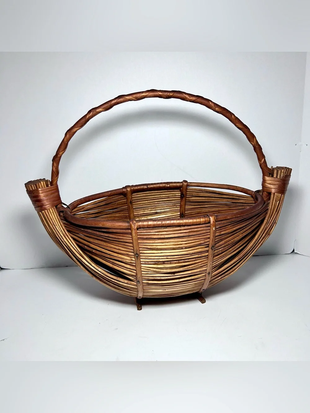 Vintage Boat Shaped Rattan Reed Handmade Fish Basket
